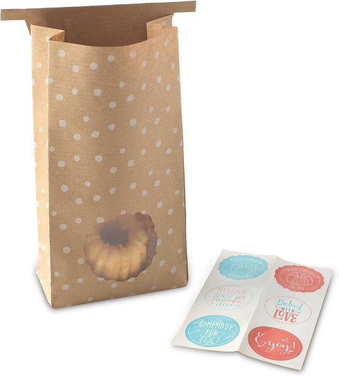 Nordic Ware 6 Count Bake and Gift Kraft Gift Bags and Stickers, Multicolor...