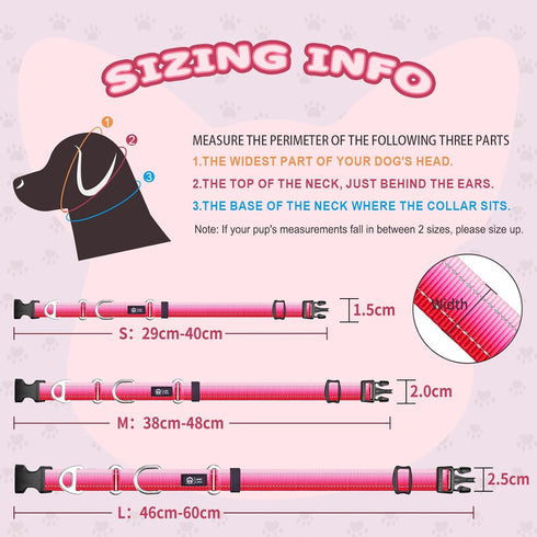 Martingale Dog Collar Pink Light-Reflective Polyester Collars for Dogs Whippets, Greyhounds, Saluki, American Bully, No-Pull No-Escape Safety Trai...