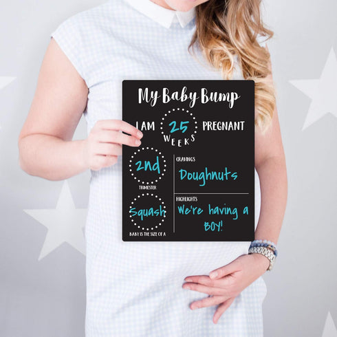 My Baby Bump Pregnancy Timeline Dry Erase Sign / 10" x 12" Black Dry Erase Style Mother Baby Size Tracking Sign/Monthly Milestone New Mom Photo Pr...