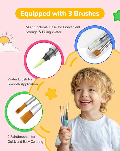 TECJOE Paint with Water Coloring Books for Toddlers, 26 Pages A to Z Animal Watercolor Paint Set with 3 Brushes, Mess Free Watercolor Painting Kit...