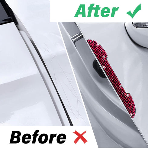 4 PCS Bling Car Door Handle Scratch Protectors, Auto Rhinestone Anti-Collision Strip, Vehicle Side Rear View Mirror Edge Guard, Universal Exterior...