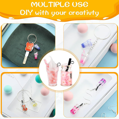 Hicarer 48 Pieces Resin Ice Cream Cup Charms Pendants Colorful Glass Fruit Drink Cup Bottle Charms Fruit Tea Mini Bottle Charm Pendants for DIY Ke...