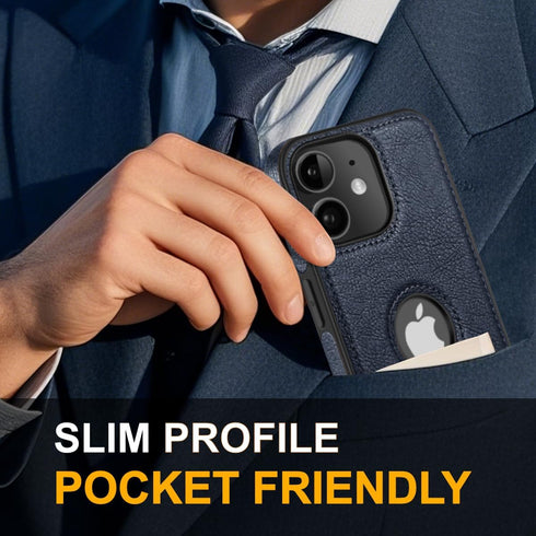 Classy Design Luxury Leather Phone Case for iPhone 11 Non-Slip Grip Full Body Ultra Slim Protective Case (2019,6.1”) (Blue)...