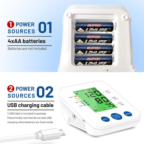 Blood Pressure Monitor Accurate Automatic Upper Arm High Blood Pressure Monitors Portable LCD Screen Powered by Battery with Adjustable Cuff and S...