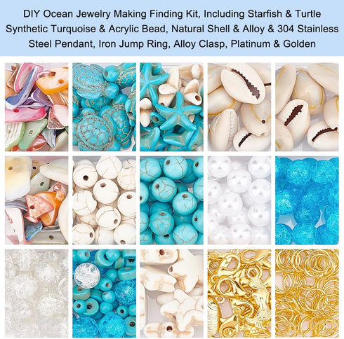 PH PandaHall 357pcs Starfish Shell Beads Ocean Jewelry Making 20g Seashells Synthetic Turquoise Beads Turtle Mermaid Charms Cowrie Shell Beads for...