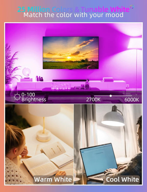 Color Changing LED Light Bulb App Control 9 W 60 watt Equivalent, 2.4Ghz WiFi and Bluetooth 1200LM Smart Light Bulbs That Compatible with Alexa Go...