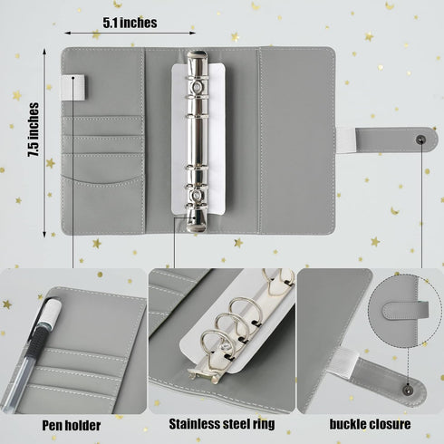 15 PCS A6 Binder Pockets with PU Leather Notebook Binder Cover Refillable 6 Round Ring Binder Set for Personal Planner Organizer, Budget Binder, S...