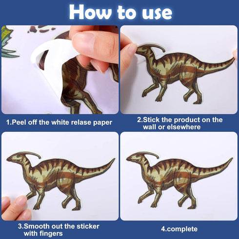 Zonon 114 Pcs/ 4 Sheet Glow in The Dark Dinosaur Wall Decals for Boys Bedroom Waterproof Self Adhesive Glowing Dinosaur Wall Stickers Removable Di...
