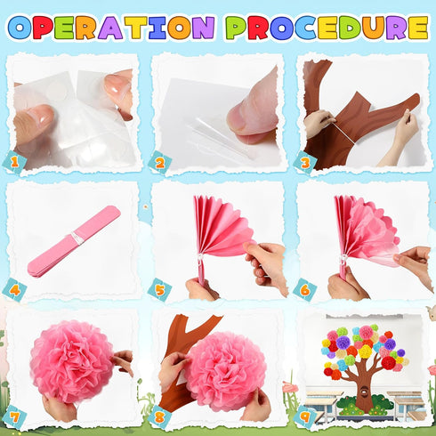 Classroom Tree Bulletin Board Set 3D Tree Classroom Decoration with Paper Pom Poms Classroom Tree Wall Decoration for Preschool Kindergarten Prima...