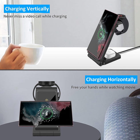 3 in 1 Wireless Charger DINTNCCM Fast Wireless Charging Stand Station Foldable for Samsung Galaxy S24 Ultra/S23+/S22/S21/S20/S10/S9, Galaxy Watch6...