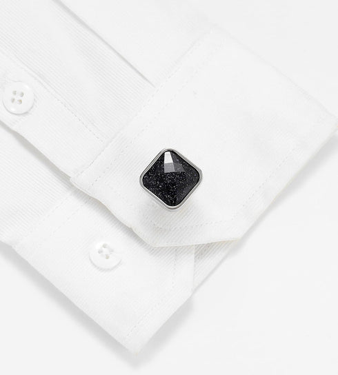 Square Natural Blue Sanstone Cufflinks for Men In Gift Case Polyhedral Gemstone Silver Men's Cufflinks Jewelry Set for Wedding Party Anniversary B...