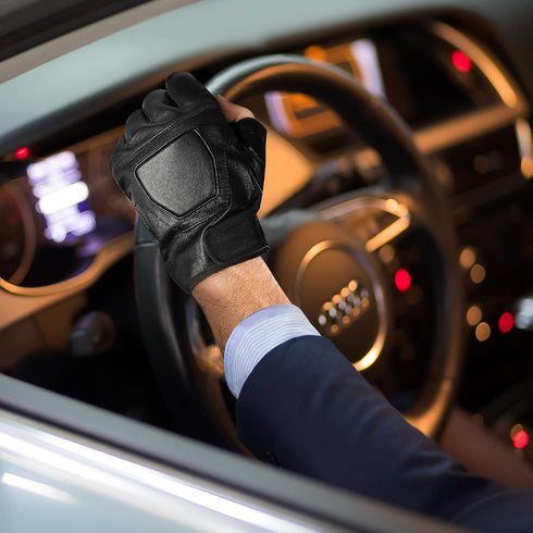 Accmor Genuine Leather Cycling Fingerless Gloves, Outdoor Driving Motorcycle Sport Half Finger Glove for Men Women Teens...
