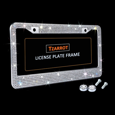 White Rhinestone Bling License Plate Frame for Women, Metal Rust-Proof Car Plate Frame Cute Bling Car Accessories for Women Girls (1)...