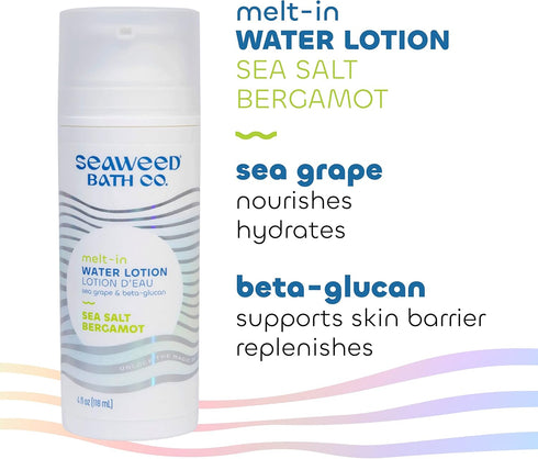 Seaweed Bath Co. Melt-In Water Lotion, Sea Salt Bergamot Scent, 4 Ounce, Sustainably Harvested Seaweed, Sea Grape, Beta-Glucan...