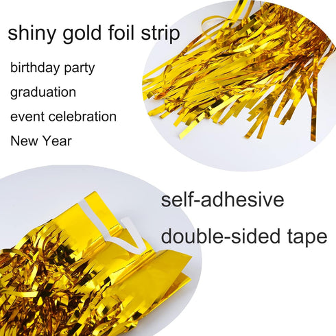CHRORINE 2pcs 3ft x 8.3ft Gold Tinsel Foil Fringe Curtains Streamers Backdrop for Birthday Graduation Wedding Engagement Bridal Shower Bachelorett...