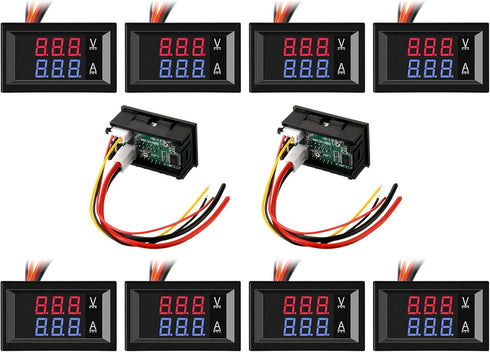 10 Pcs 0.28 Digital Voltmeter Ammeter 100V 10A Volt Amp Meter Current Voltage Tester with Connect Wires Red Blue Dual LED Multimeter Display Panel...