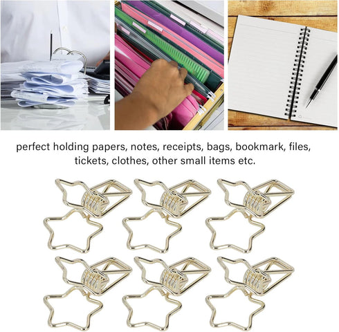 100Pcs Tail Clips, Star Shape Small Clips Decorative Paper Clips for Office School Home Desk Supplies (Gold)...