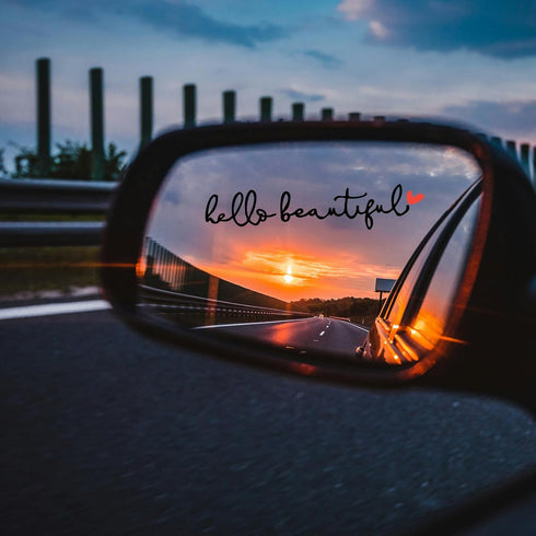 3pcs Hello Beautiful Rear View Mirror Decals, Rearview Mirror Stickers with Heart Positive Affirmation Car Mirror Stickers for Vanity Water Bottle...