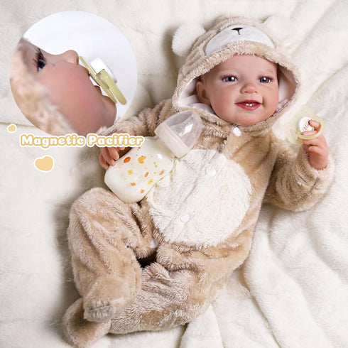 JIZHI Reborn Baby Doll Bottle and Magnetic Pacifier Set, Baby Doll Accessories for Reborn Baby Dolls, Pretend Play Feeding Toy Kids Gift (Yellow)...
