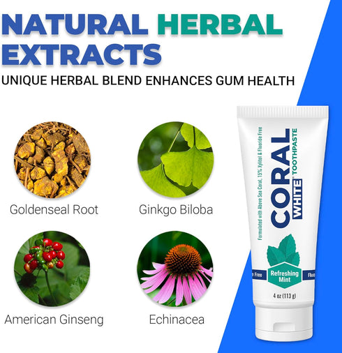 Coral White - Coral White Mint Toothpaste Natural Fluoride SLS Free Coral Calcium Remineralizing Toothpaste 4 Ounce (3 Pack)...