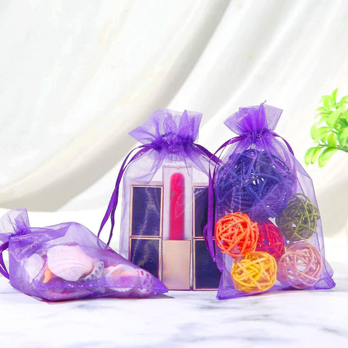 100Pcs 4x6 Inches Drawstring Organza Bags, Sheer Jewelry Candy Pouch Festival Party Wedding Favor Gift Bags Sachet Bags (Purple)...