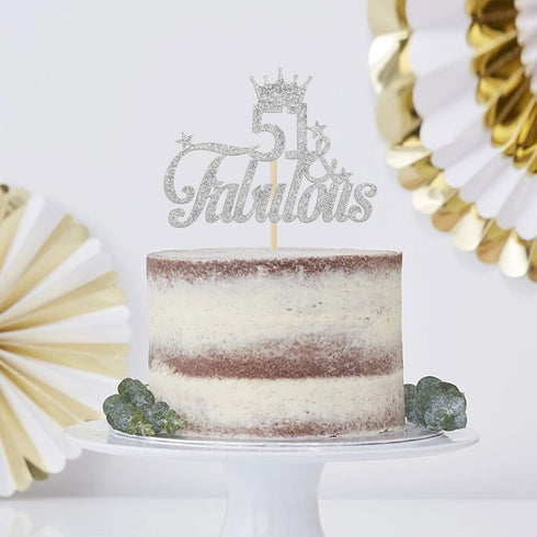 Silver Glitter 51 & Fabulous Cake Topper - 51st Birthday Cake Decorating - Happy 51st Anniversary/Birthday Party Decoration Supplies...