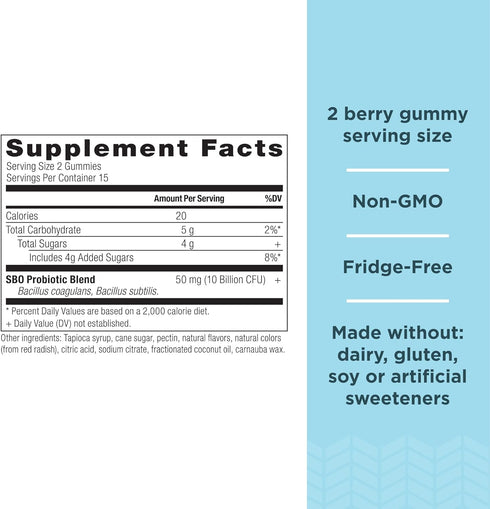 Ancient Nutrition Probiotics, SBO Probiotics Berry Gummies 10 Billion CFUs*/Serving, Healthy Digestive and Immune Response Support, Gluten Free, R...