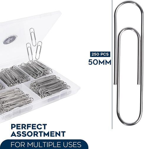 250 Pack Premium Paper Clips of 2 Inch Large Size - Jumbo 2” Silver Paperclips, Rust-Resistant Smooth Nickel Plated Clips, Essential for Organizat...