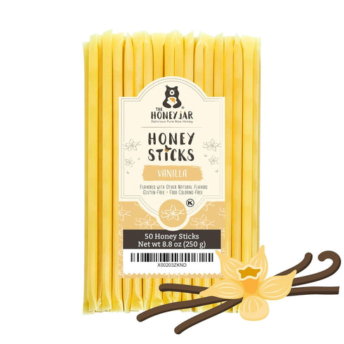 The Honey Jar Vanilla Flavored Honey Sticks - Pure Honey Straws For Tea, Coffee, or a Healthy Treat - One Teaspoon of Flavored Honey Per Stick - M...