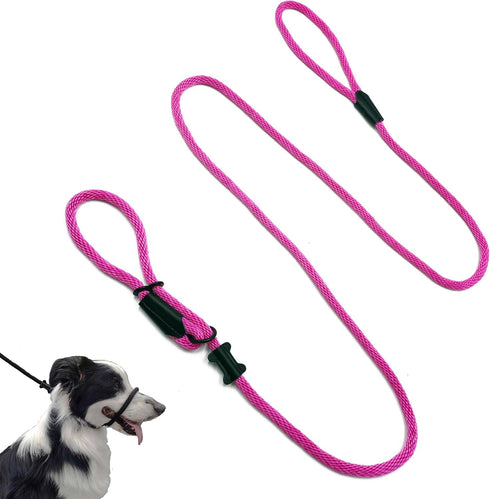 Multifunctional Figure 8 Padded Head Halter Walking Training Leather Stopper Slip Lead Dog Rope Leash (Hot Pink)...