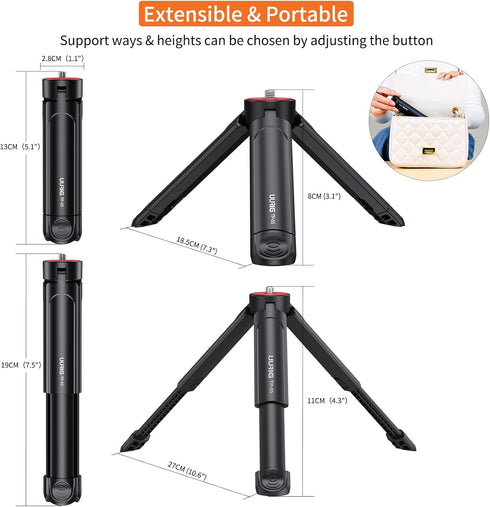 UURIG TP05 Extendable Mini Camera Tripod, Portable Selfie Stick Handle Grip Desktop Webcam Tripod with 1/4" Screw for DSLR Camera Webcam Phone Hol...