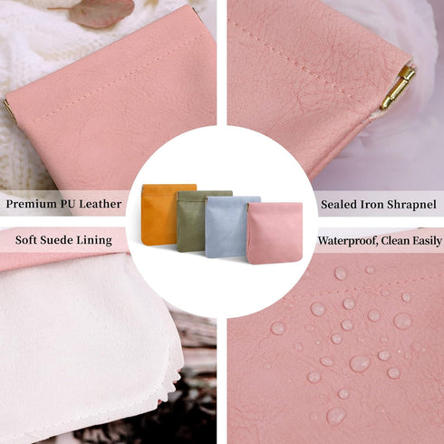 8 Pcs Small Makeup Bag for Purse, Waterproof Portable Pocket Cosmetic Bag with 7" Squeeze Top Glasses Case, No Zipper Self-closing Makeup Pouch Mi...