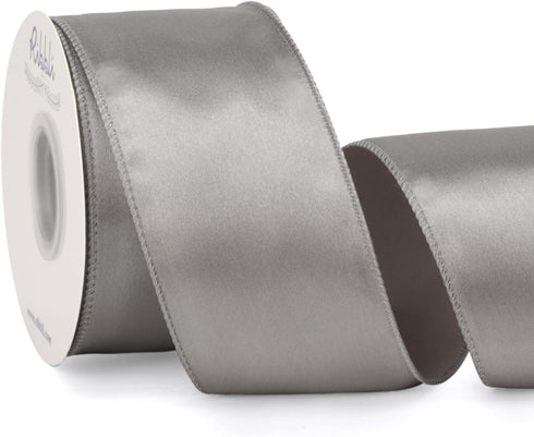 Ribbli Silver Satin Wired Ribbon 2.5 Inch Silver Christmas Ribbon for Gift Wrapping Wreaths Garland Tree Decoration Crafts Home Decor-Continous 20...