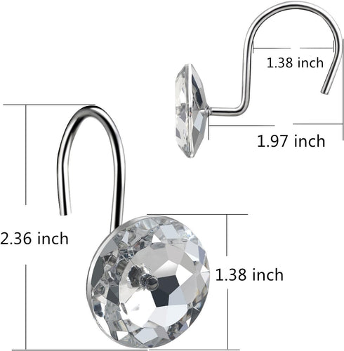 HBlife 12 Pcs Acrylic Decorative Rolling Diamond Shower Curtain Hooks Rust Proof Rhinestones Crystal Bling Shower Curtain Hooks for Curtain and Sh...