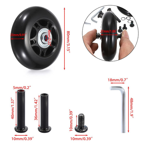 OwnMy 80mm x 23mm Luggage Wheels Replacements Set of 2 Mute Suitcase Replacement Wheels with Black Screws Axles Bearings, Rotatable Rubber Luggage...