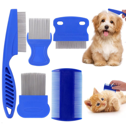 Dog Flea Lice Comb, Dog Cat Grooming Comb Pet Tear Stain Remover Combs Fine Tooth Grooming Removal Tool (5 Pieces)...