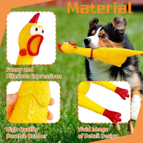 3 Pcs Large Squeeze Rubber Chicken,Yellow Screaming Chicken Dog Toys,Squawking Chicken Toys,Rubber Squeaky Chicken Toys for Dogs,Prank Novelty Toy...