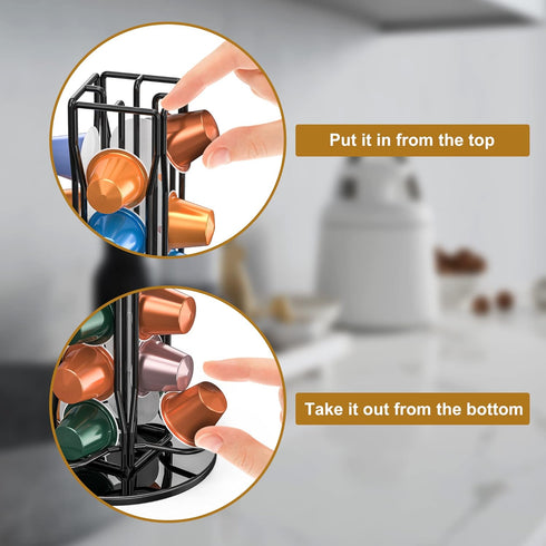 Coffee Pod Holder Storage Organizer Compatible with Nespresso OriginalLine, Rotatable Countertop Coffee Station Organizer -Black/40 Pods...