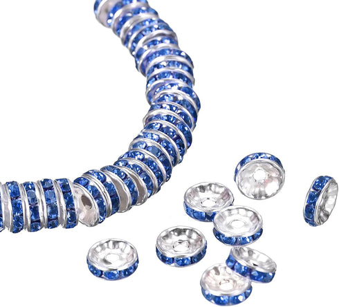 uxcell 200Pcs 8mm Rondelle Spacer Beads, Silver Plated Rhinestone Spacer Beads, Round Spacer Loose Beads for DIY Bracelet Necklace Jewelry Making ...