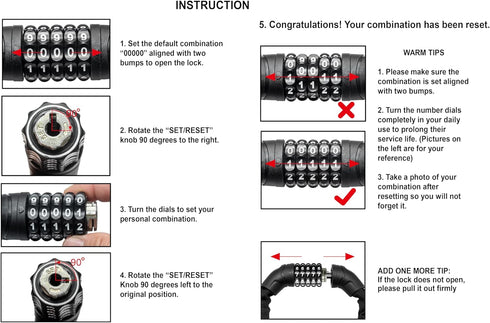 Via Velo Bike Lock Combination Cable Lock Combinationa Lock with 4-Feet Bike Cable Basic Self Coiling Resettable Combination with Complimentary Mo...
