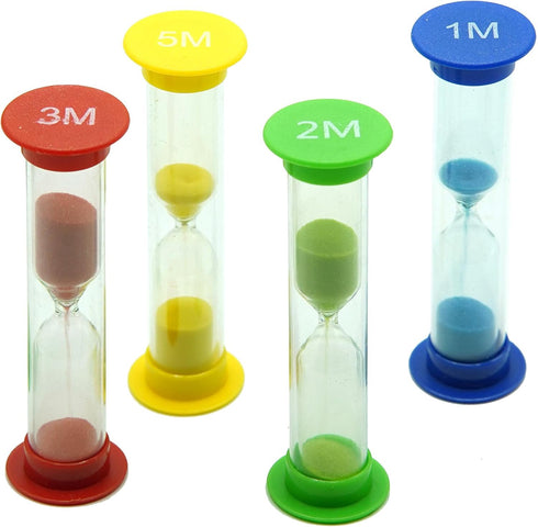 Sand Timer for Kids Set of 4 Small Colorful (Multi) Hour Glass Acrylic Covered Clock 1Min 2Min 3Min 5Min for Classroom, Home & Kids Room...