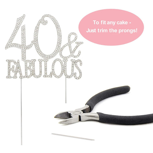 40 Cake Topper - Premium Silver Metal - 40 and Fabulous - 40th Birthday Party Sparkly Rhinestone Decoration Makes a Great Centerpiece - Now Protec...