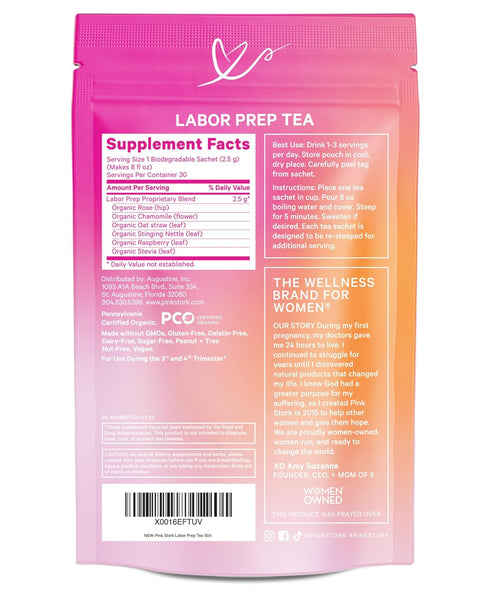 Pink Stork Labor Prep Tea, Organic Red Raspberry Leaf with Chamomile and Rosehip, Caffeine-Free, Pregnancy Must Haves, Labor and Delivery Essentia...