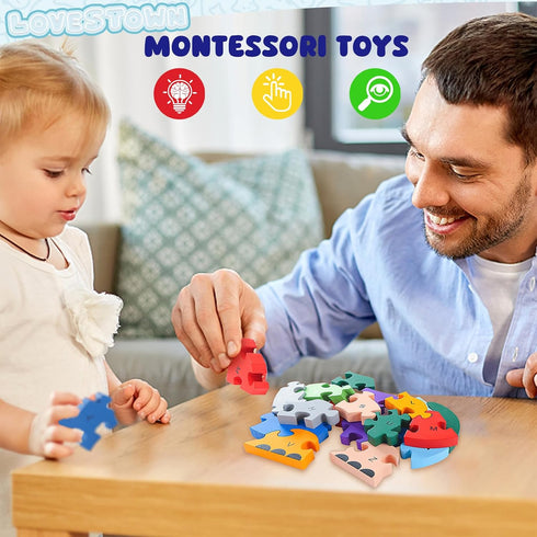 LovesTown Animal Wooden Puzzle, Alphabet Jigsaw Puzzle Alphabet Building Blocks Wooden Dinosaur Letters Numbers Block Toys for Kids Toys Preschool...