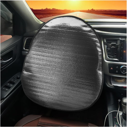 2PCS Steering Wheel Cover Sun Shade, 19.6''×17.3'' Universal Anti-Heat Aluminum Foil Auto Interior Protector, Block UV Rays Cool in Summer, Vehicl...