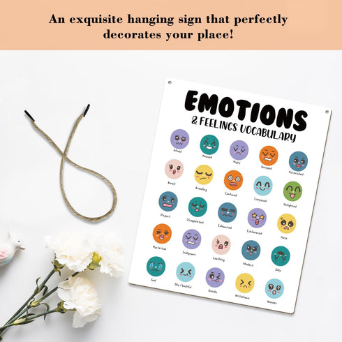 Mental Health Wood Sign Psychology Gift, Wall Hanging Sign with Twine, Emotions & Feelings Vocabulary - Shelf Wood Art Sign, Counseling Room Thera...