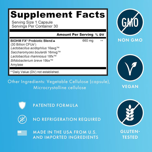 BIOHM Total Probiotic - 30 Billion CFU Daily Probiotic with Good Bacteria & Fungi Helps Reduce Bloating and Supports Total Gut Health - 30 Day Sup...