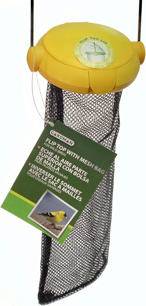 Gardman BA04820A Yellow Flip Top Thistle Feeder Mesh Bag, 4" Wide x 12" High...