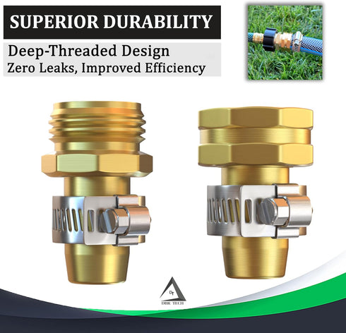 Heavy Duty Hose Repair Kit, Male Female Water Hose Repair End, Solid Metal Replacement Fittings, Fix Kit with Clamps Fit for 3/4" and 5/8" Gardeni...