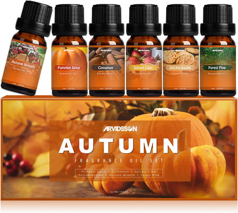 Autumn Fragrance Oil Set, Premium Fall Essential Oils for Diffuser and Candle Making - Pumpkin Spice, Cinnamon, Spiced Cider, Snickerdoodle, Autum...